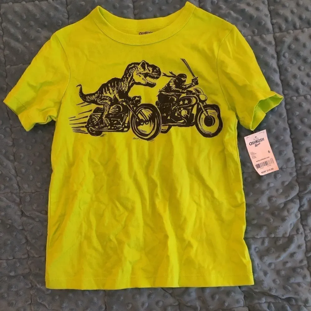 OSH kosh dino bike tee yellow and black size 6 nwt